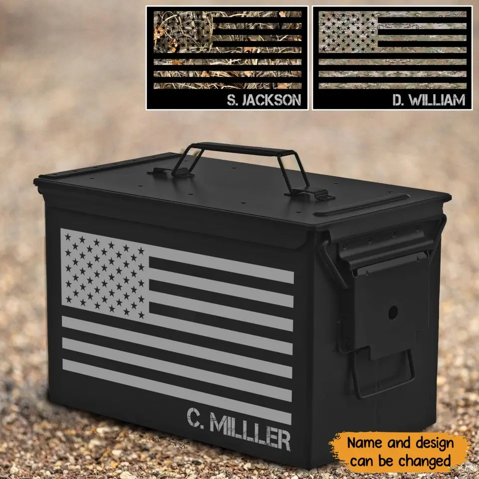 Personalized US Flag Camo Custom Name Ammo Box Printed KVH24881