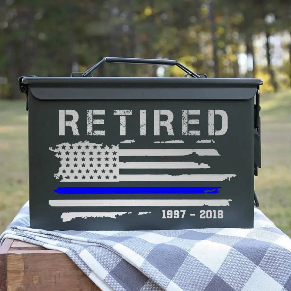 Personalized Retired US Police Thin Blue Line Custom Time Ammo Box Printed QTHN24882