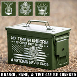 Personalized My Time In Uniform Is Over But Being A Veteran Never Ends US Veteran Ammo Box Printed VA24875
