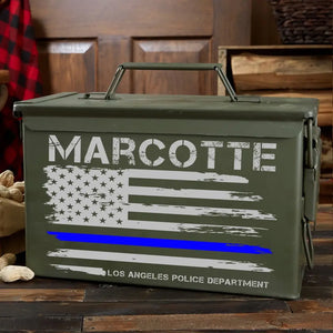 Personalized US Police Flag Blueline Flag Ammo Box Printed QTKH24885