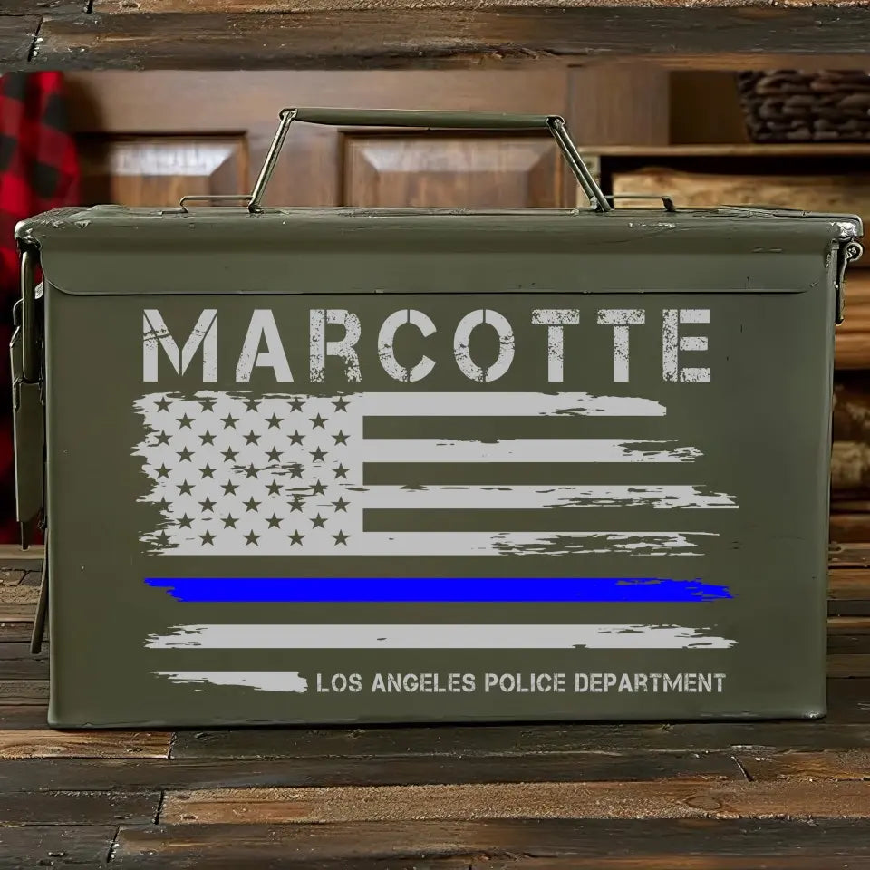 Personalized US Police Flag Blueline Flag Ammo Box Printed QTKH24885