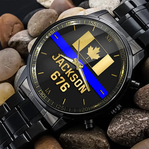 Personalized Canadian Police Blue Line Custom Name & ID Watch Printed QTKH24888