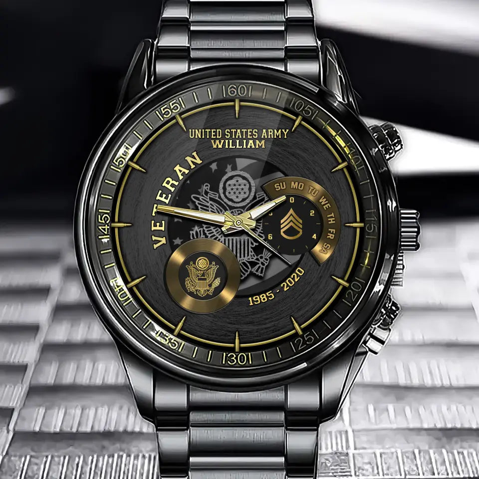 Personalized US Army Logo Custom Rank & Name Watch Printed AHVQ24886