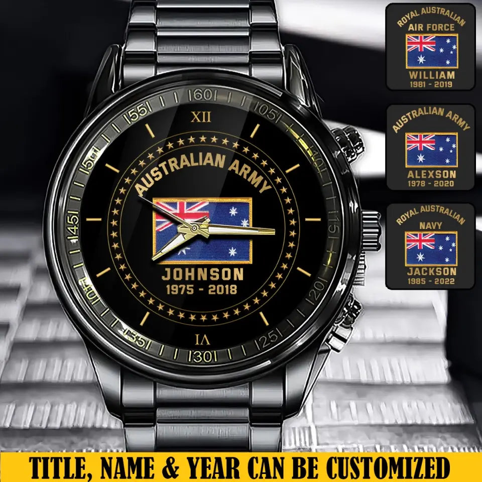 Personalized Australian Army Flag Custom Name & Time Watch Printed VQ24892