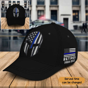 Personalized Punisher Blueline Retired US Police Black Cap Printed QTKH24894
