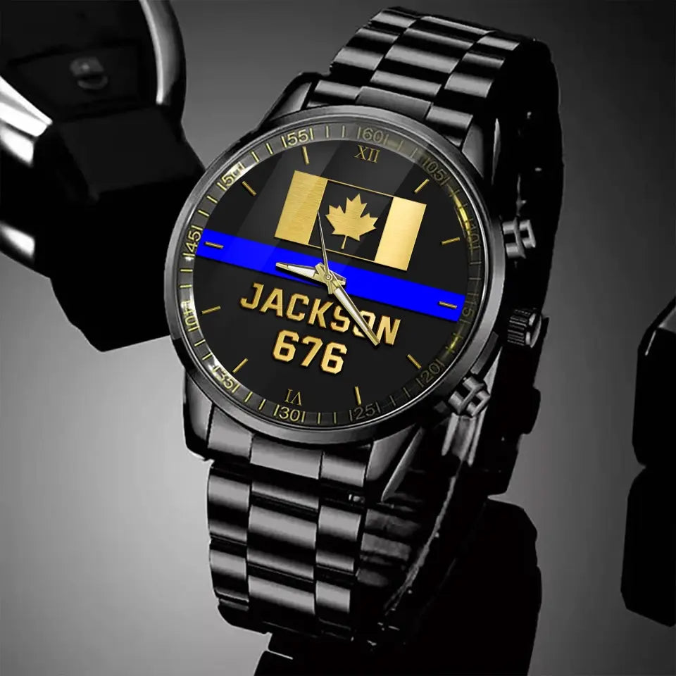 Personalized Canadian Police Blue Line Custom Name & ID Watch Printed QTKH24888