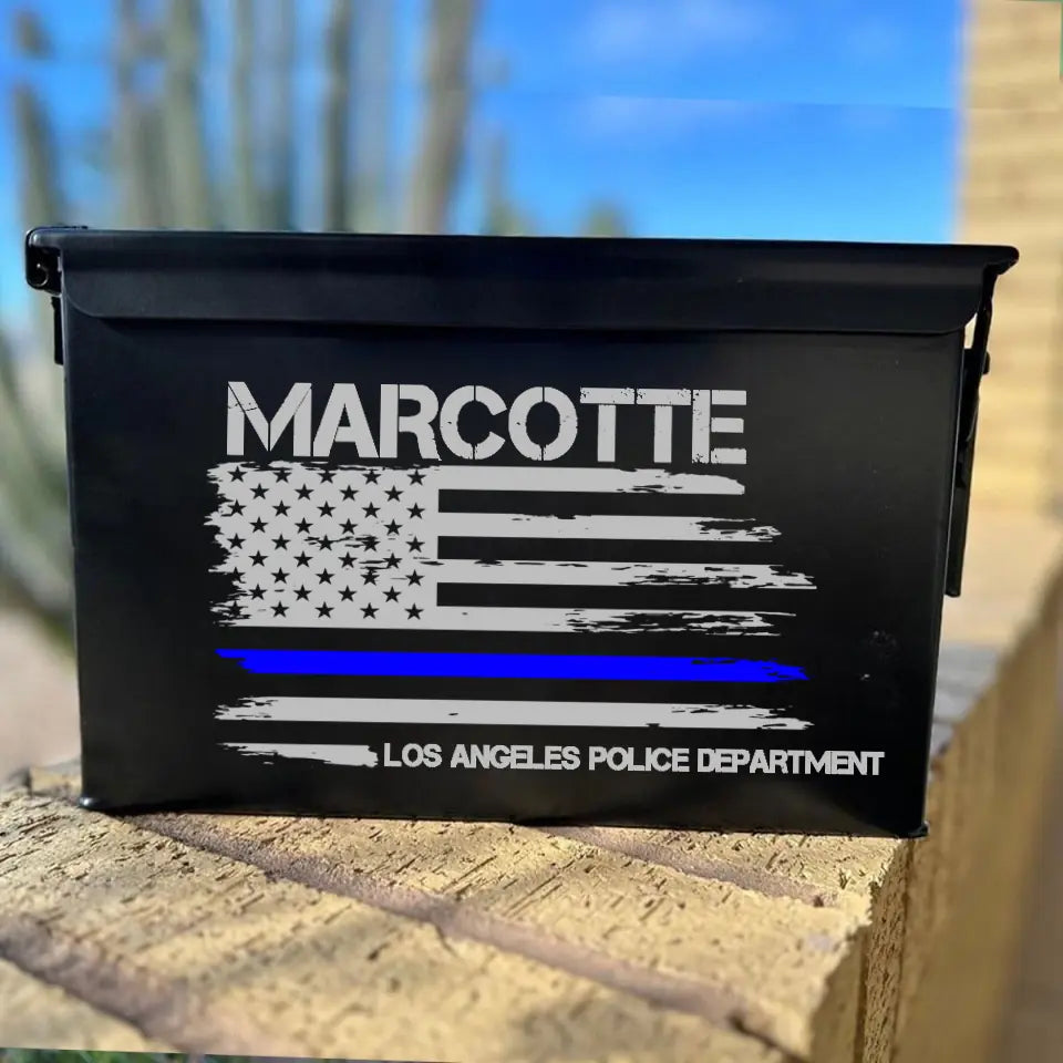 Personalized US Police Flag Blueline Flag Ammo Box Printed QTKH24885