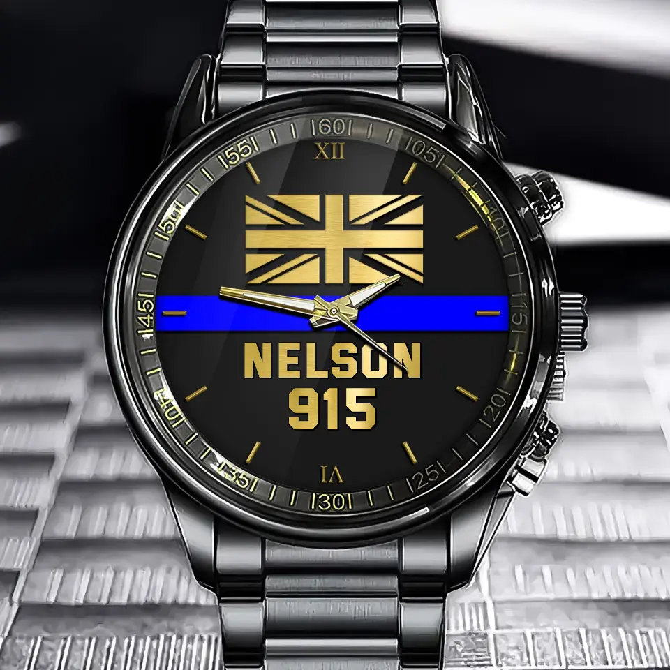 Personalized UK Police Blue Line Custom Name & ID Watch Printed QTKH24888