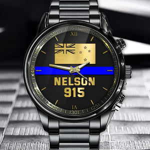Personalized New Zealand Police Blue Line Custom Name & ID Watch Printed QTKH24888