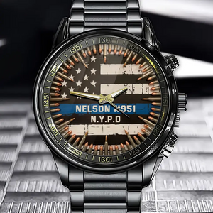 Personalized US Police Blueline Custom Name & Department Watch Printed QTKH24836