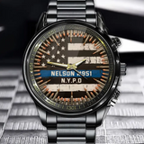 Personalized US Police Blueline Custom Name & Department Watch Printed QTKH24836