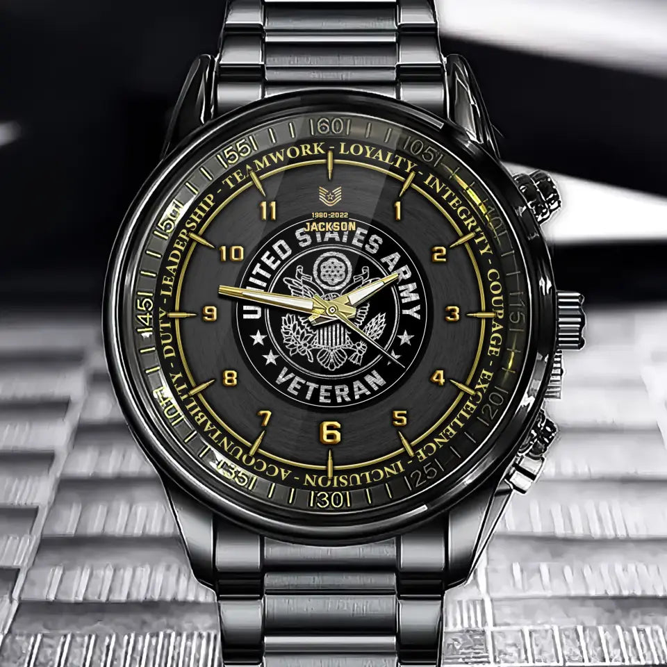 Personalized United States Army Veteran Rank Camo & Name Watch Printed AHKH24664