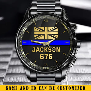 Personalized UK Police Blue Line Custom Name & ID Watch Printed QTKH24888