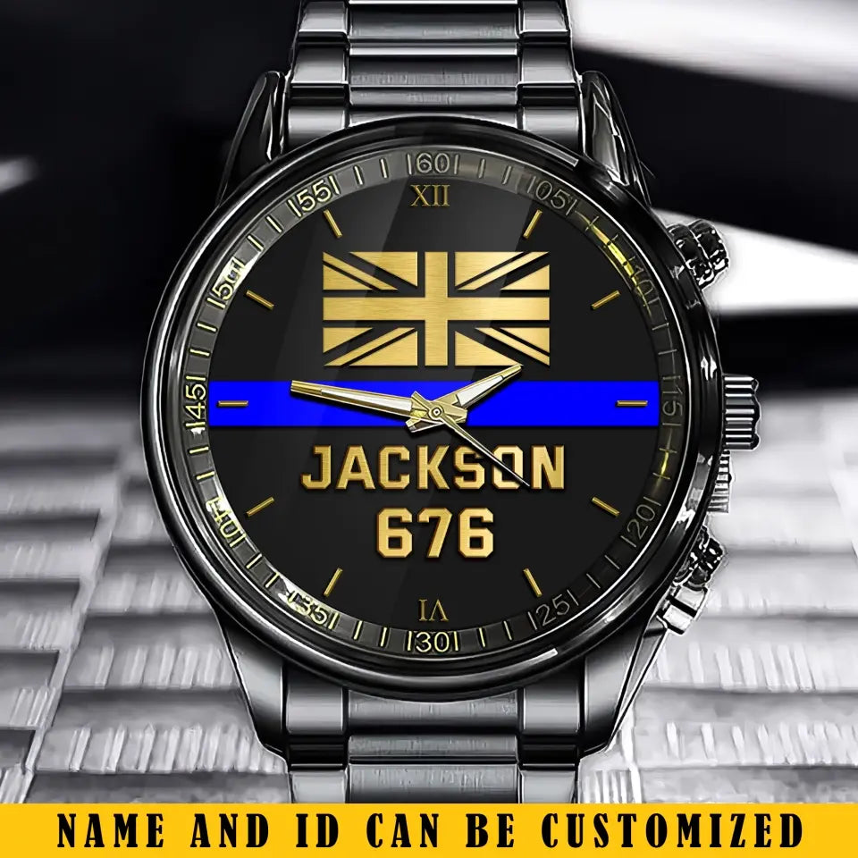 Personalized UK Police Blue Line Custom Name & ID Watch Printed QTKH24888
