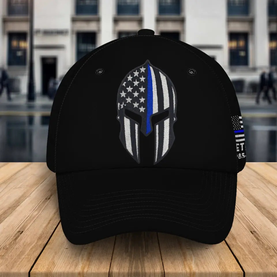 Personalized Punisher Blueline Retired US Police Black Cap Printed QTKH24894