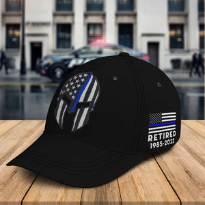 Personalized Punisher Blueline Retired US Police Black Cap Printed QTKH24894
