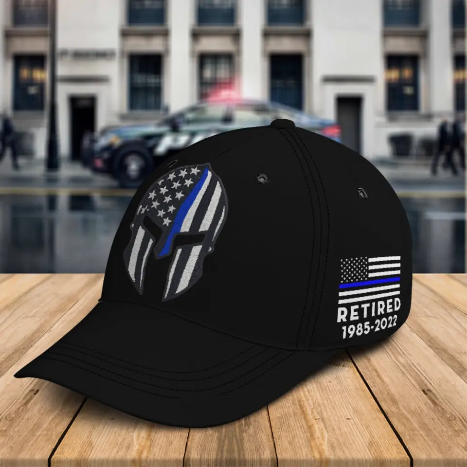 Personalized Punisher Blueline Retired US Police Black Cap Printed QTKH24894