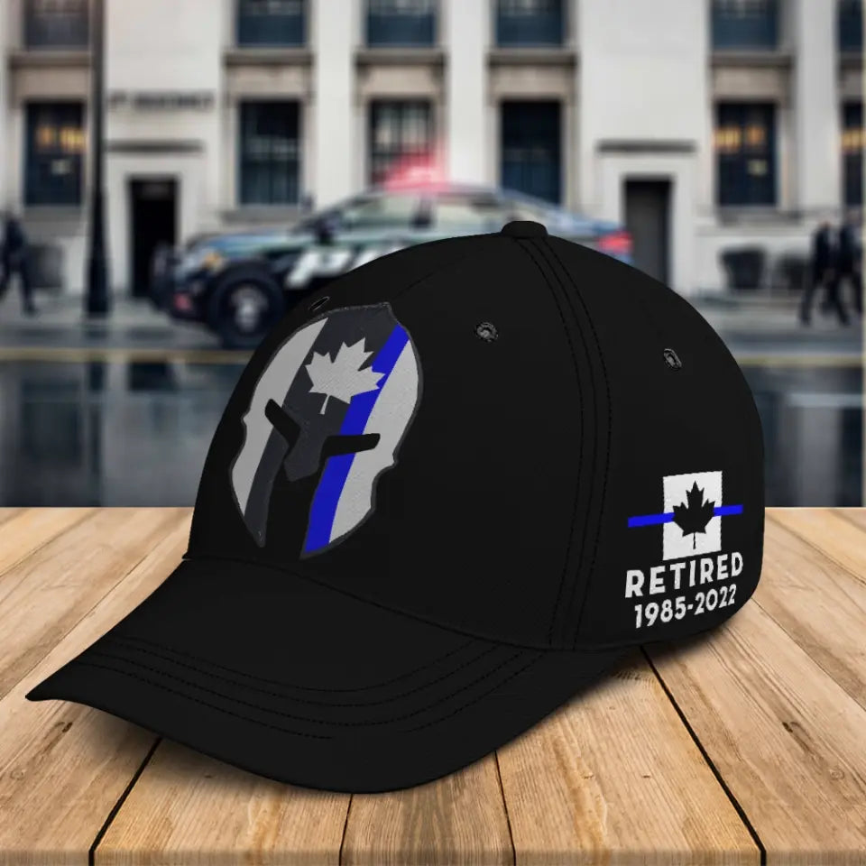 Personalized Punisher Blueline Retired Canadian Police Black Cap Printed QTKH24894