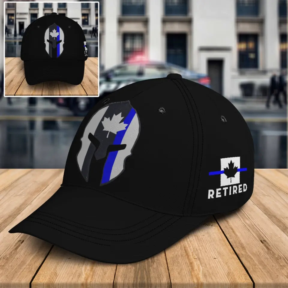 Personalized Punisher Blueline Retired Canadian Police Black Cap Printed QTKH24894