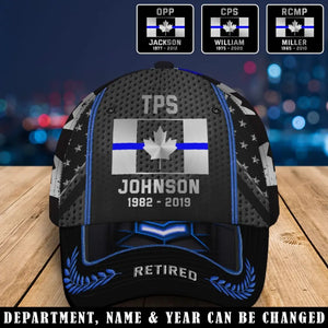 Personalized Retired Canadian Police Custom Name & Department Cap 3D Printed AHVQ24903