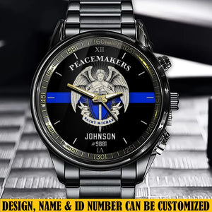 Personalized Peacemakers Saint Michael The Police Angle Blue Line Custom Name Watch VQ24910