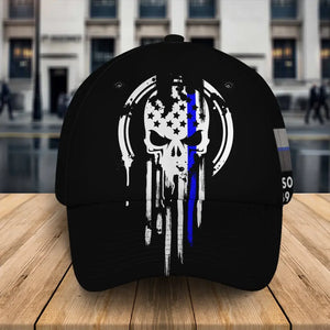 Personalized Skull USA Police Flag Custom Name & ID Cap Printed QTKH24928