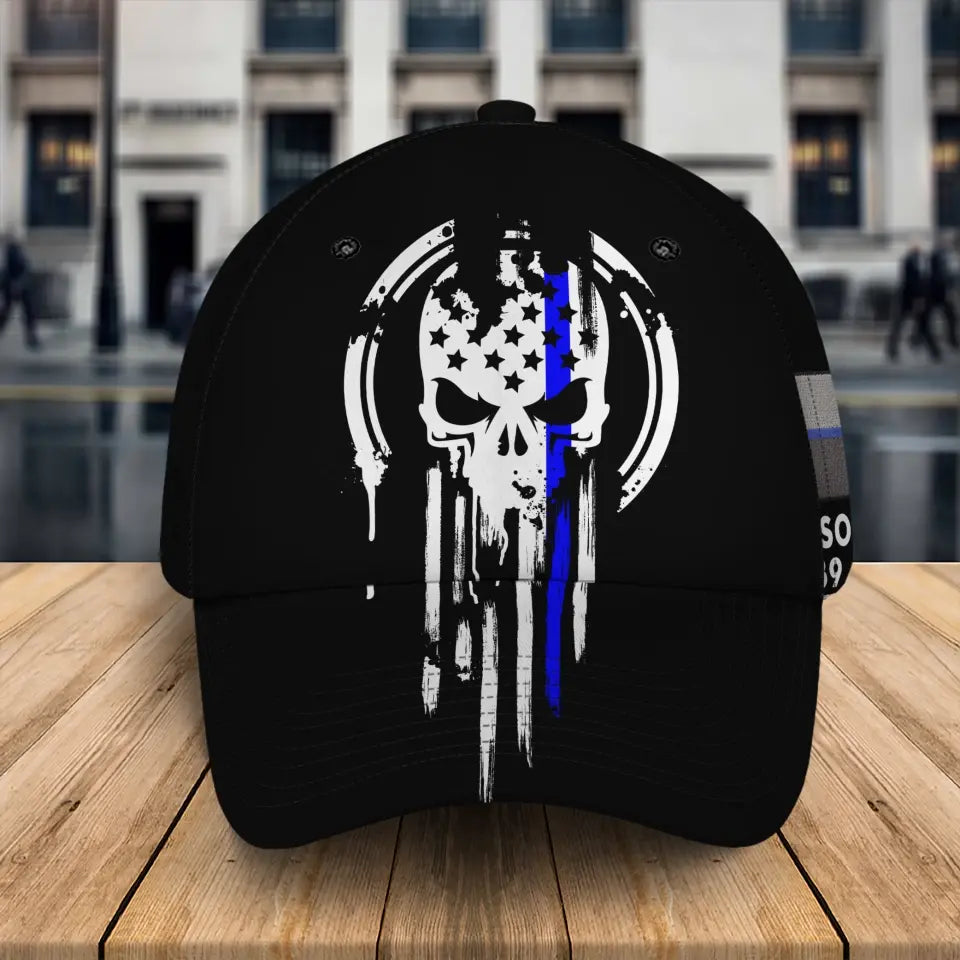 Personalized Skull USA Police Flag Custom Name & ID Cap Printed QTKH24928