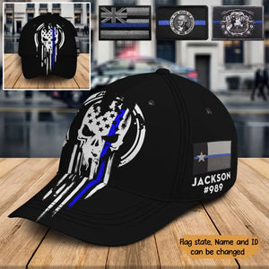 Personalized Skull USA Police Flag Custom Name & ID Cap Printed QTKH24928
