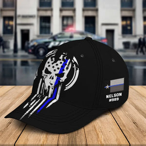 Personalized Skull USA Police Flag Custom Name & ID Cap Printed QTKH24928
