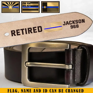 Personalized USA Police Flag Custom Name & ID Engraved Leather Belt Printed KH24945