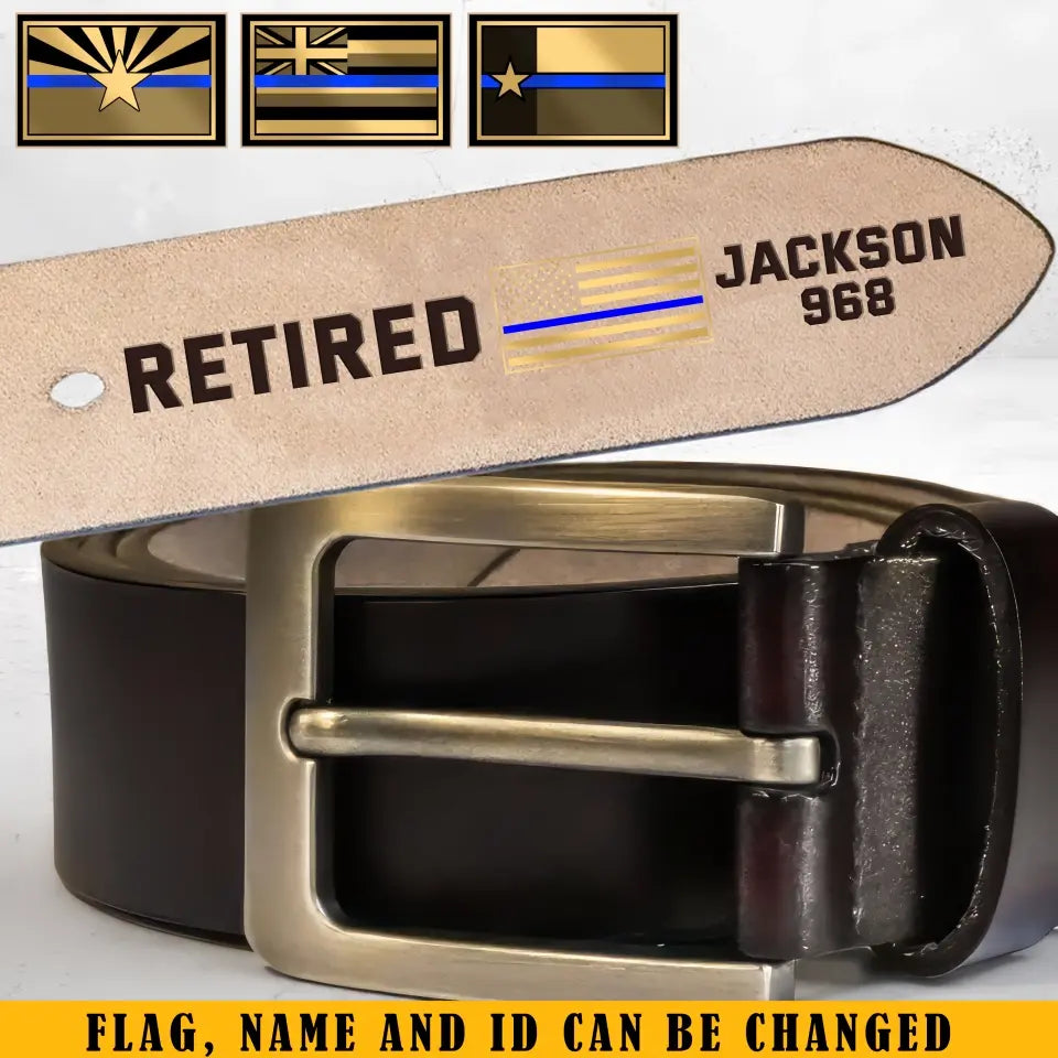 Personalized USA Police Flag Custom Name & ID Engraved Leather Belt Printed KH24945