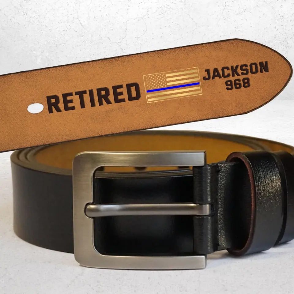 Personalized USA Police Flag Custom Name & ID Engraved Leather Belt Printed KH24945