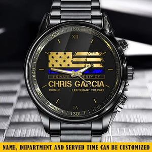 Personalized Thin Blue Line US Flag Private Property Of US Police Custom Name & Time Watch Printed QTKH24957