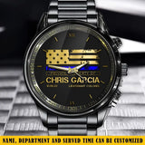 Personalized Thin Blue Line US Flag Private Property Of US Police Custom Name & Time Watch Printed QTKH24957