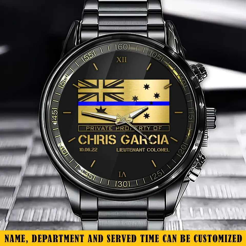 Personalized Thin Blue Line Australia Flag Private Property Of Australian Police Custom Name & Time Watch Printed QTKH24957