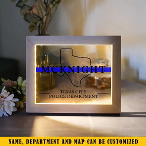 Personalized US Map States Blue line Custom Your City & Police Department Light Frame Canvas Printed KVH24961
