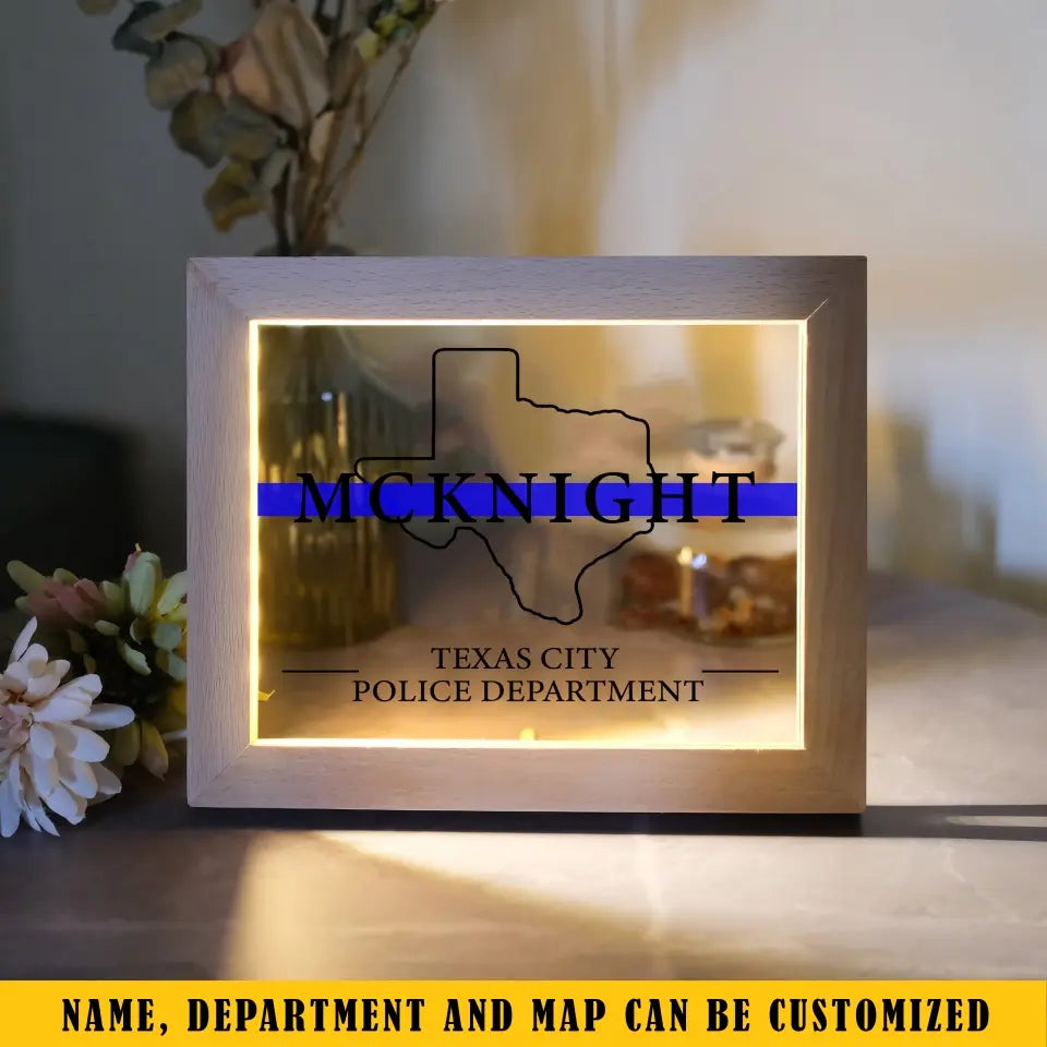 Personalized US Map States Blue line Custom Your City & Police Department Light Frame Canvas Printed KVH24961