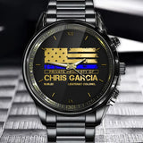 Personalized Thin Blue Line US Flag Private Property Of US Police Custom Name & Time Watch Printed QTKH24957