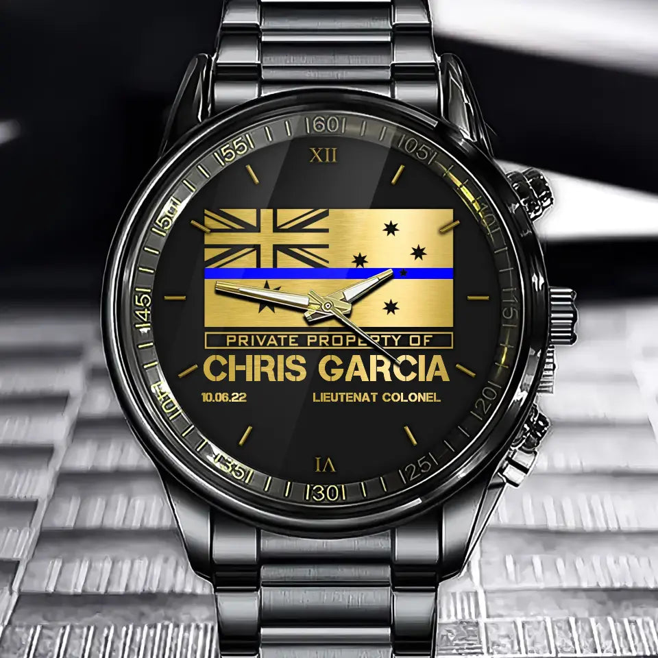 Personalized Thin Blue Line Australia Flag Private Property Of Australian Police Custom Name & Time Watch Printed QTKH24957
