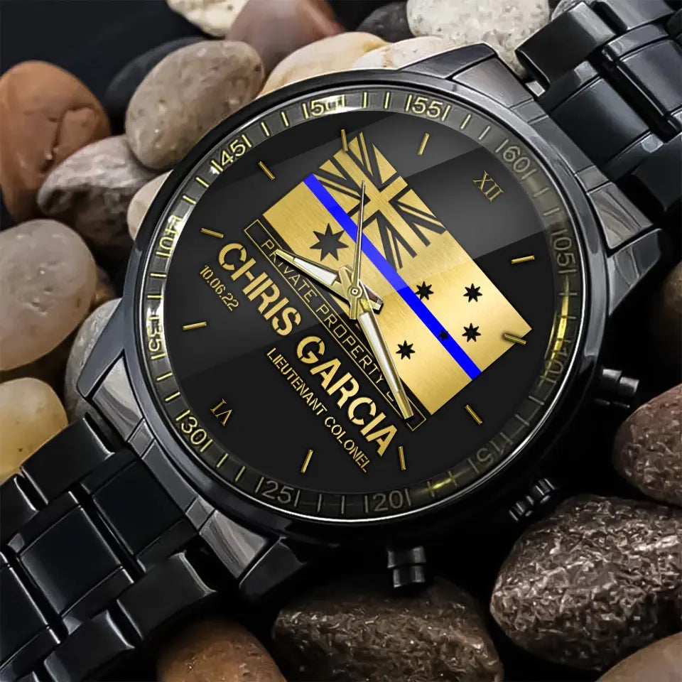 Personalized Thin Blue Line Australia Flag Private Property Of Australian Police Custom Name & Time Watch Printed QTKH24957