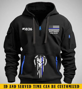 Personalized Retired US Police Custom ID & Time Skull Police Quarter Zip Hoodie 2D Printed KVH24962