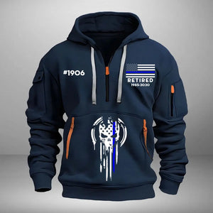 Personalized Retired US Police Custom ID & Time Skull Police Quarter Zip Hoodie 2D Printed KVH24962
