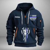 Personalized Retired US Police Custom ID & Time Skull Police Quarter Zip Hoodie 2D Printed KVH24962
