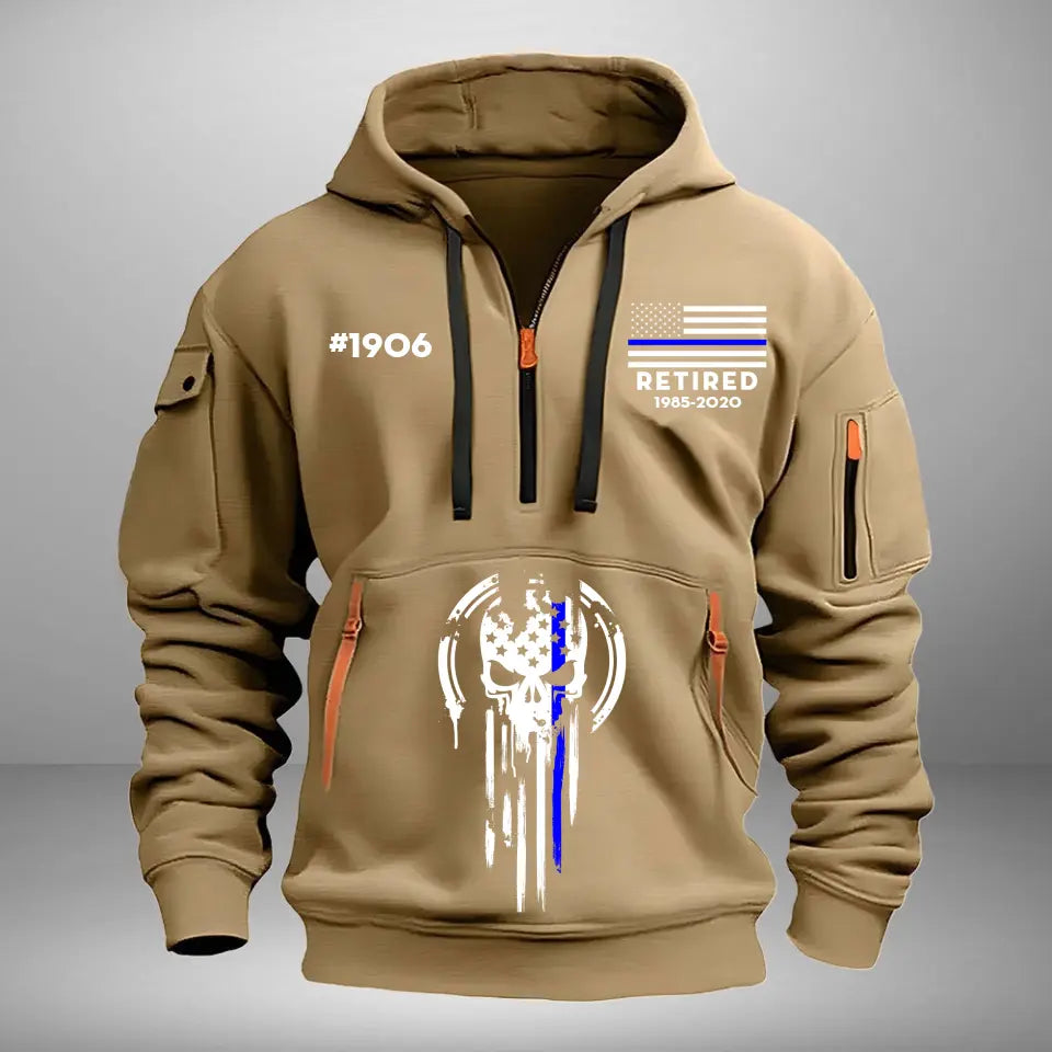 Personalized Retired US Police Custom ID & Time Skull Police Quarter Zip Hoodie 2D Printed KVH24962