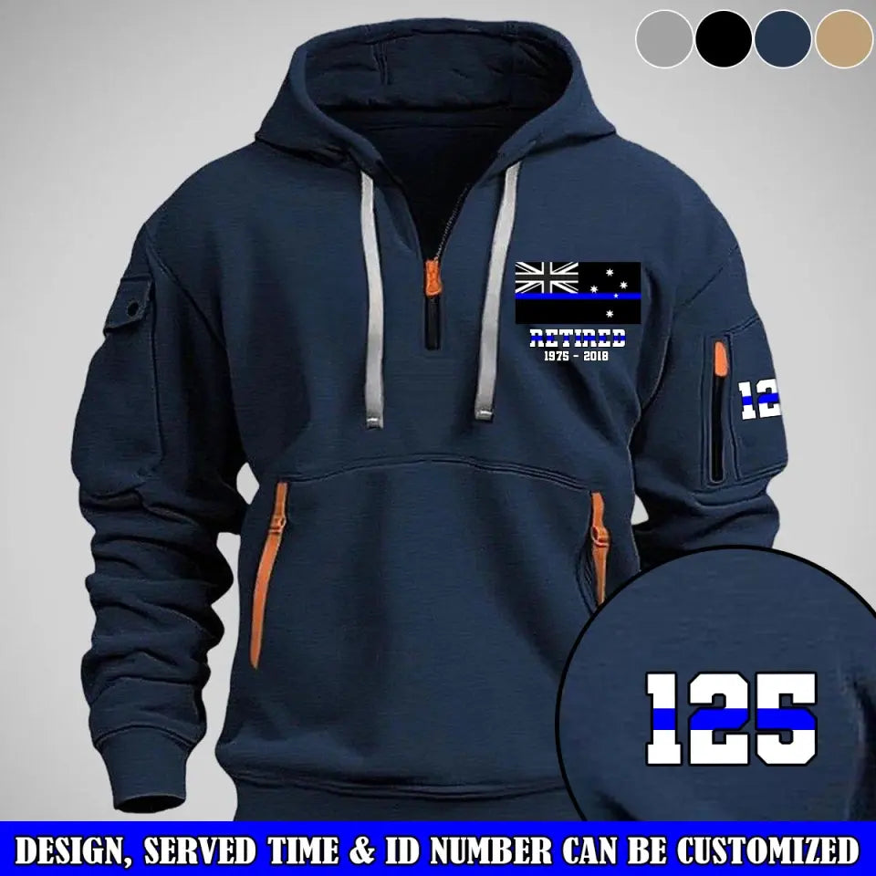 Personalized Retired Australian Police Flag Custom Name & Time Quarter Zip Hoodie 2D Printed QTVQ24977