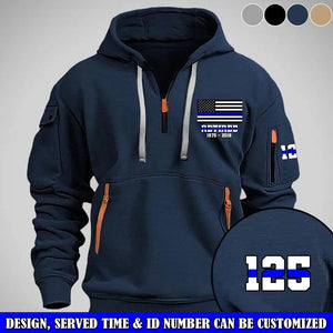 Personalized Retired US Police Flag Custom Name & Time Quarter Zip Hoodie 2D Printed QTVQ24977