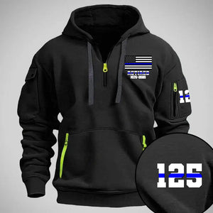 Personalized Retired US Police Flag Custom Name & Time Quarter Zip Hoodie 2D Printed QTVQ24977