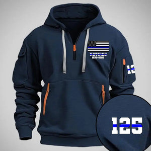 Personalized Retired US Police Flag Custom Name & Time Quarter Zip Hoodie 2D Printed QTVQ24977
