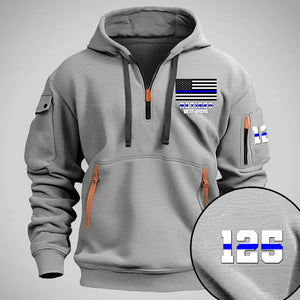 Personalized Retired US Police Flag Custom Name & Time Quarter Zip Hoodie 2D Printed QTVQ24977