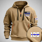 Personalized Retired US Police Flag Custom Name & Time Quarter Zip Hoodie 2D Printed QTVQ24977